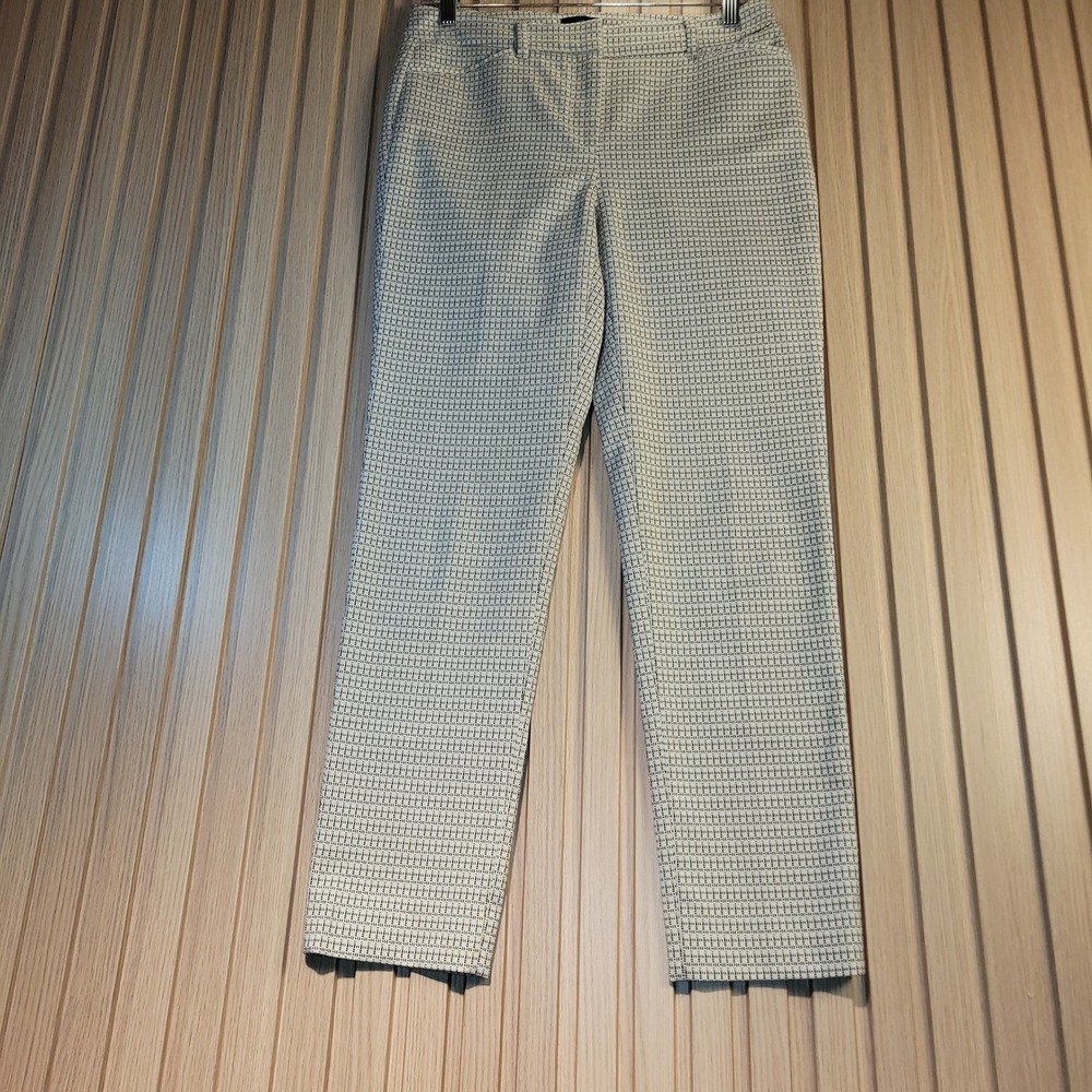 White House Black Market Slim Ankle Pants Black White Grid Geometric Size 2